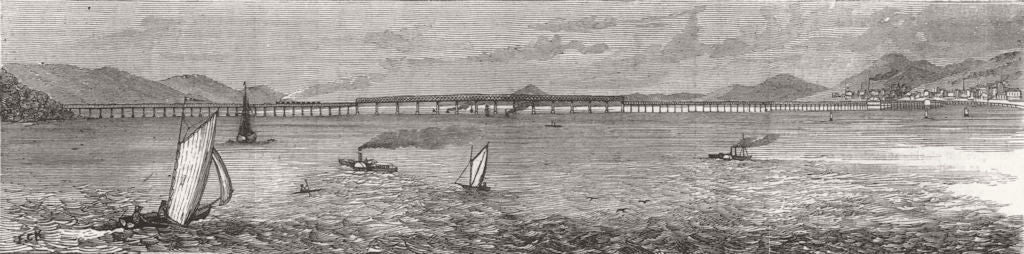 SCOTLAND. Tay Bridge from the Firth 1880 old antique vintage print picture